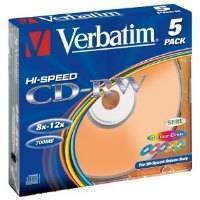 VERBATIM CD-RW 12X COLOR SLIM CASE 5-PACK