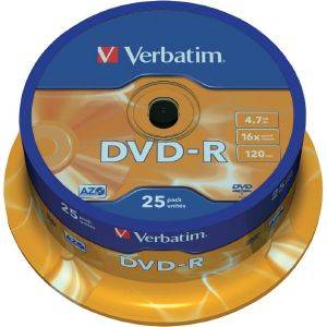 VERBATIM DVD-R 16X 4.7GB SPINDLE CAKEBOX 25PCS