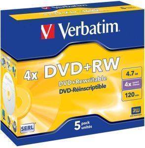 VERBATIM DVD+RW JEWEL CASE 4,7GB 4X 5PCS