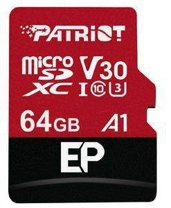 PATRIOT PEF64GEP31MCX EP SERIES 64GB MICRO SDXC V30 A1 CLASS 10 WITH SD ADAPTER
