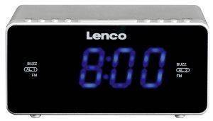 LENCO CR-520 STEREO CLOCK RADIO WITH 1.2'' BLUE DISPLAY AND USB CHARGER SLIVER