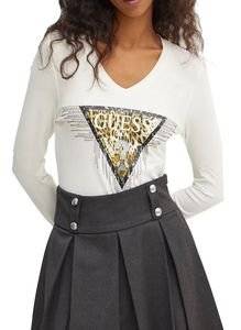 ΜΠΛΟΥΖΑ ΜΑΚΡΥΜΑΝΙΚΗ GUESS TRIANGLE TIGER W4BI28J1314 ΚΡΕΜ