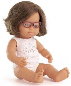  MINILAND CAUCASIAN GIRL DOWN SYNDROME WITH GLASSES 38 CM