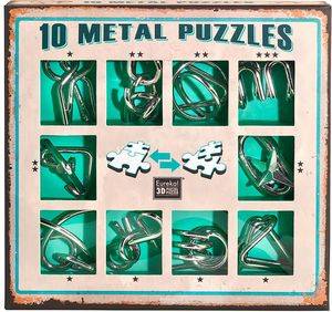 SET OF 10 METAL PUZZLES GREEN EUREKA