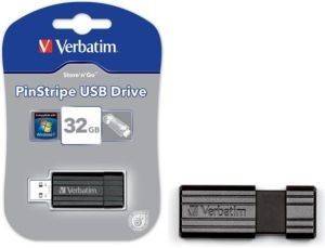 VERBATIM 32GB USB 2.0 DRIVE PINSTRIPE BLACK