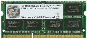G.SKILL F3-10666CL9S-8GBSQ 8GB SO-DIMM DDR3 PC3-10666 1333MHZ
