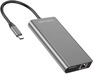 4SMARTS 8IN1 HUB USB-C TO ETHERNET HDMI VGA 2X USB-A 3.0  1X USB TYPE-C CARD READER SPACE GREY