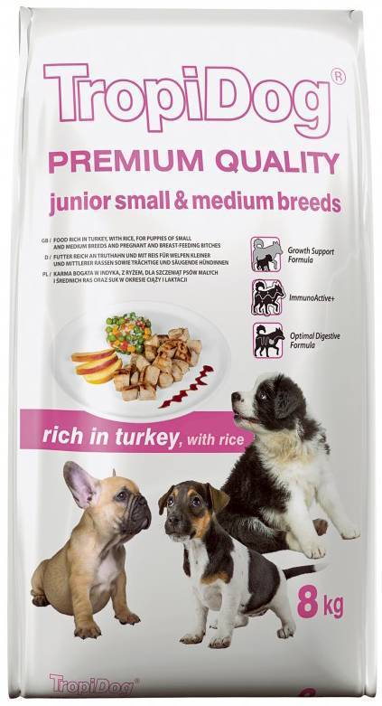 TROPIDOG ΤΡΟΦΗ ΣΚΥΛΟΥ TROPIDOG PREMIUM JUNIOR SMALL-MEDIUM BREEDS ΓΑΛΟΠΟΥΛΑ - ΡΥΖΙ 8KG