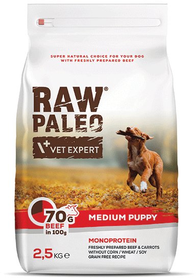 RAW PALEO ΤΡΟΦΗ ΣΚΥΛΟΥ RAW PALEO PUPPY MEDIUM ΒΟΔΙΝΟ 2.5KG