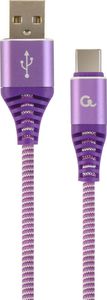 CABLEXPERT CC-USB2B-AMCM-1M-PW COTTON BRAIDED CHARGING CABLE USB TYPE-C PURPLE/WHITE 1 M