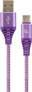 CABLEXPERT CC-USB2B-AMCM-2M-PW COTTON BRAIDED CHARGING CABLE USB TYPE-C PURPLE/WHITE 2 M
