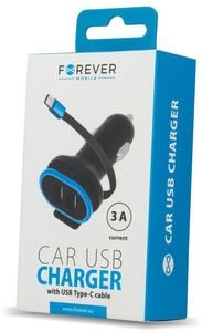 FOREVER CC-02 DUAL USB CAR CHARGER 3A WITH CABLE TYPE-C