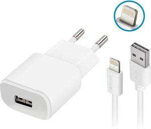 FOREVER TC-01 WALL CHARGER USB 2A + CABLE FOR IPHONE 8-PIN WHITE