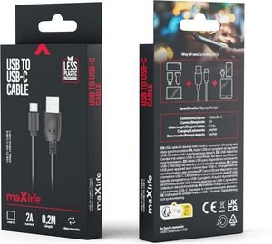 MAXLIFE CABLE TYPE-C FAST CHARGE 2A 20CM BLACK