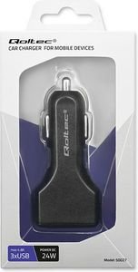 QOLTEC 50027.24W CAR ADAPTER CHARGER 24W/5V/4.8A/3X USB UNIVERSAL