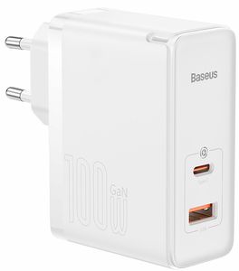 BASEUS WALL CHARGER GAN5 PRO TYPE-C + USB 100W + 1M CABLE WHITE