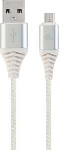 CABLEXPERT CC-USB2B-AMMBM-1M-BW2 PREMIUM COTTON BRAIDED MICRO-USB CHARGING CABLE SILVER/WHITE 1 M