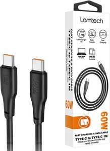 LAMTECH CHARGE AND DATA CABLE TYPE-C TO TYPE-C 60W 1M BLACK LAM114406