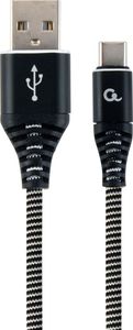 CABLEXPERT CC-USB2B-AMCM-1M-BW COTTON BRAIDED CHARGING CABLE USB TYPE-C BLACK/WHITE 1 M