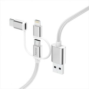 HAMA 183306 3-IN-1 MICRO-USB CABLE WITH ADAPTER FOR USB TYPE-C AND LIGHTNING, 0.2M, WHI
