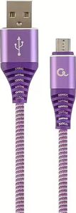CABLEXPERT CC-USB2B-AMMBM-2M-PW PREMIUM COTTON BRAIDED MICRO-USB CHARGING CABLE PURPLE/WHITE 2 M