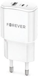 FOREVER TC-01-20AC PD QC CHARGER 1X USB-C 1X USB 20W WHITE