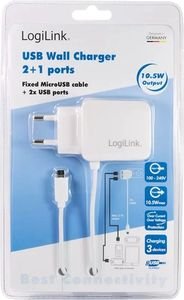 LOGILINK PA0157W USB WALL CHARGER 2+1 PORTS WHITE