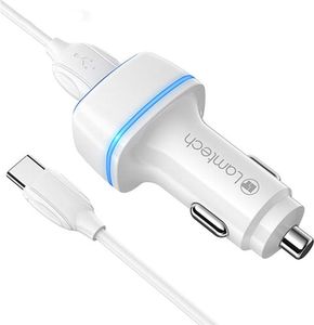 LAMTECH 2XUSB 2,4A CAR CHARGER WITH TYPE-C CABLE 1M WHITE LAM112570