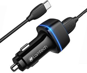 LAMTECH 2XUSB 2,4A CAR CHARGER WITH TYPE-C CABLE 1M BLACK LAM112563