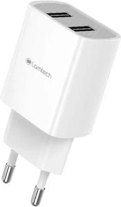 LAMTECH TRAVEL WALL CHARGER 2.1A WITH 2XUSB WHITE LAM020694
