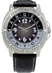 I O ANGEL ANGEL CRYSTAL BLACK LEATHER STRAP