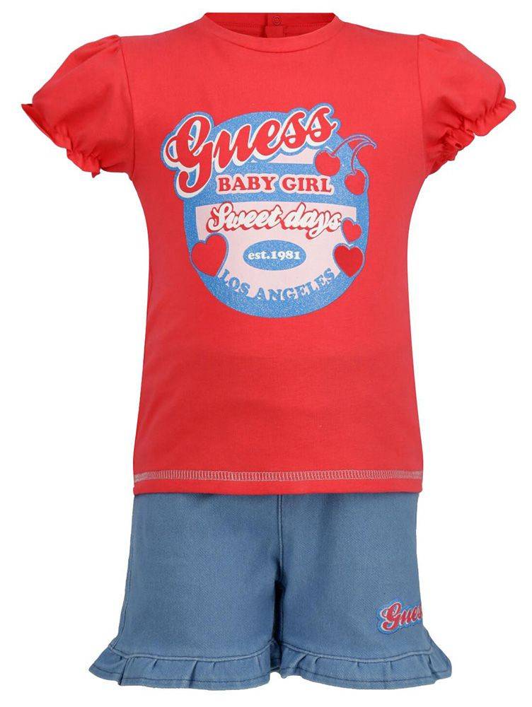 GUESS KIDS ΣΕΤ T-SHIRT/ΣΟΡΤΣΑΚΙ GUESS KIDS A92G07 K82J0 ΚΟΡΑΛΙ/ΑΝΟΙΧΤΟ ΜΠΛΕ (76ΕΚ.)-(9-12ΜΗΝΩΝ)